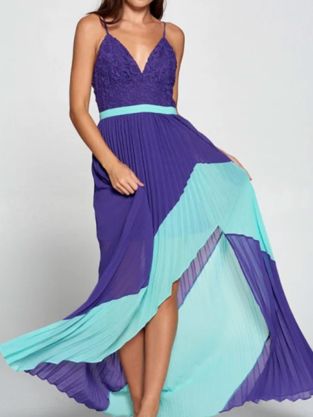 Strut & Bolt Purple Lace Pleated Maxi Dress NWT